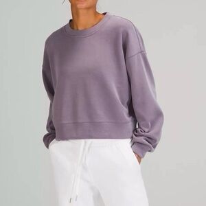lululemon Perfectly Oversized Cropped Crew in a purple shade.